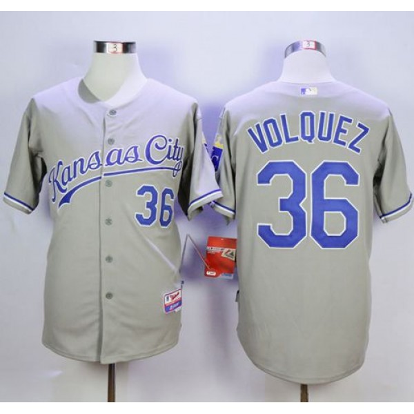 Royals #36 Edinson Volquez Grey Cool Base Road Stitched Jersey