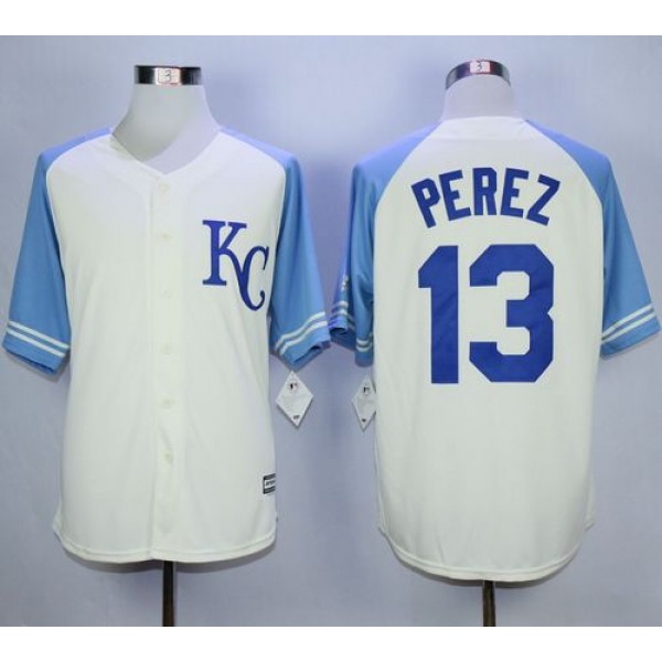 Royals #13 Salvador Perez Cream Exclusive Vintage Stitched Jersey