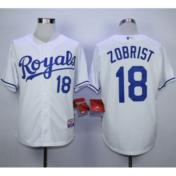 Royals #18 Ben Zobrist White Cool Base Stitched Jersey