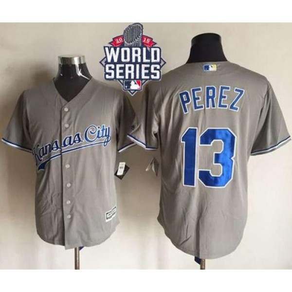 Royals #13 Salvador Perez New Grey Cool Base W 2015 World Series Patch Stitched Jersey