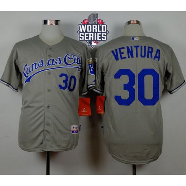 Royals #30 Yordano Ventura Grey Road Cool Base W 2015 World Series Patch Stitched Jersey
