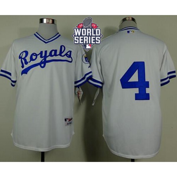 Royals #4 Alex Gordon White 1974 Turn Back The Clock W 2015 World Series Patch Stitched Jersey