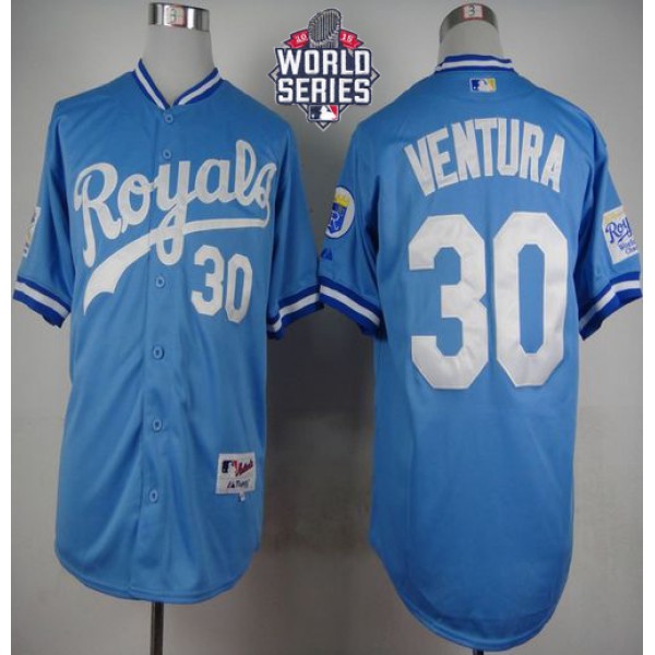 Royals #30 Yordano Ventura Light Blue 1985 Turn Back The Clock W 2015 World Series Patch Stitched Jersey