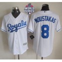 Royals #8 Mike Moustakas White New Cool Base W 2015 World Series Patch Stitched Jersey