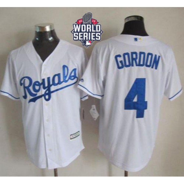 Royals #4 Alex Gordon White New Cool Base W 2015 World Series Patch Stitched Jersey