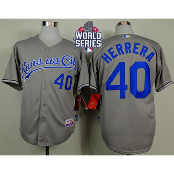 Royals #40 Kelvin Herrera Grey Cool Base W 2015 World Series Patch Stitched Jersey