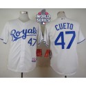 Royals #47 Johnny Cueto White Cool Base W 2015 World Series Patch Stitched Jersey