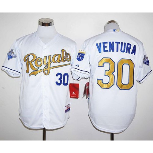Royals #30 Yordano Ventura White 2015 World Series Champions Gold Program Stitched Jersey
