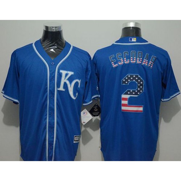 Royals #2 Alcides Escobar Blue USA Flag Fashion Stitched Jersey