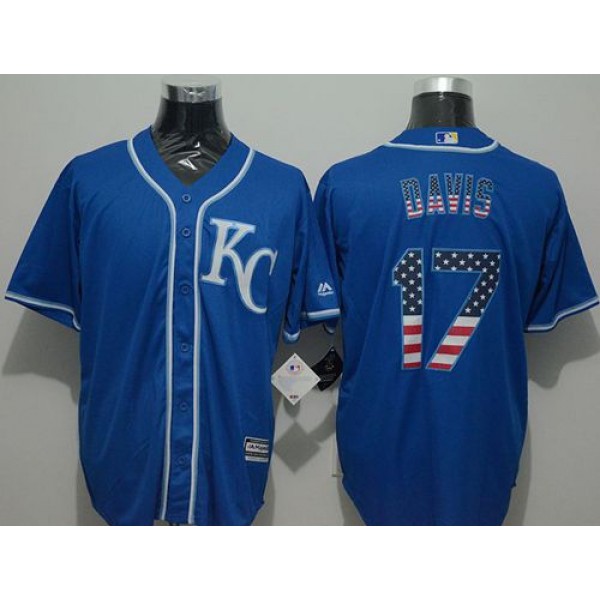 Royals #17 Wade Davis Blue USA Flag Fashion Stitched Jersey