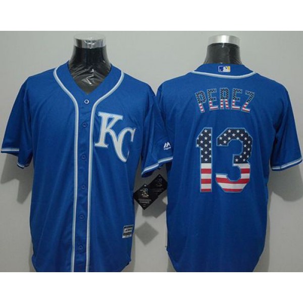 Royals #13 Salvador Perez Blue USA Flag Fashion Stitched Jersey