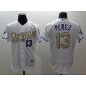 Royals #13 Salvador Perez White 2015 World Series Champions Gold Program FlexBase Authentic Stitched Jersey