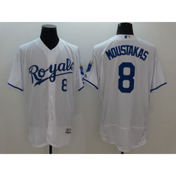 Royals #8 Mike Moustakas White Flexbase Authentic Collection Stitched Jersey