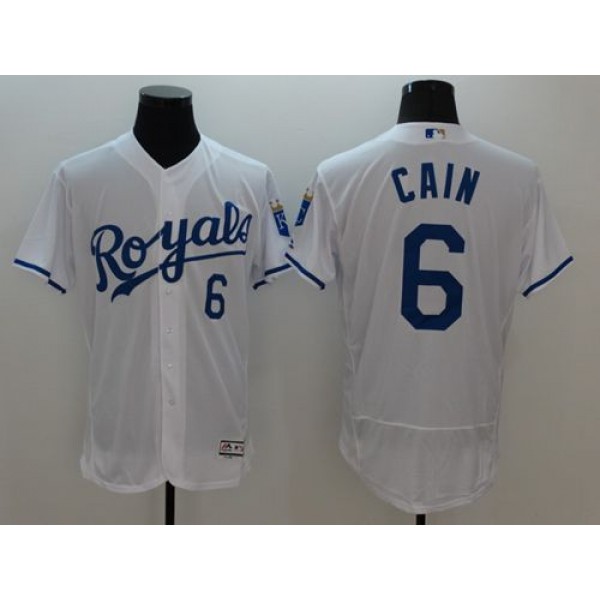 Royals #6 Lorenzo Cain White Flexbase Authentic Collection Stitched Jersey