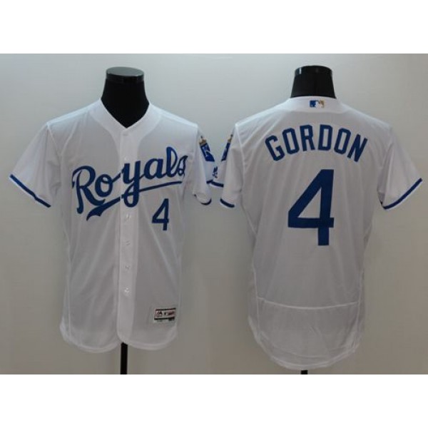 Royals #4 Alex Gordon White Flexbase Authentic Collection Stitched Jersey