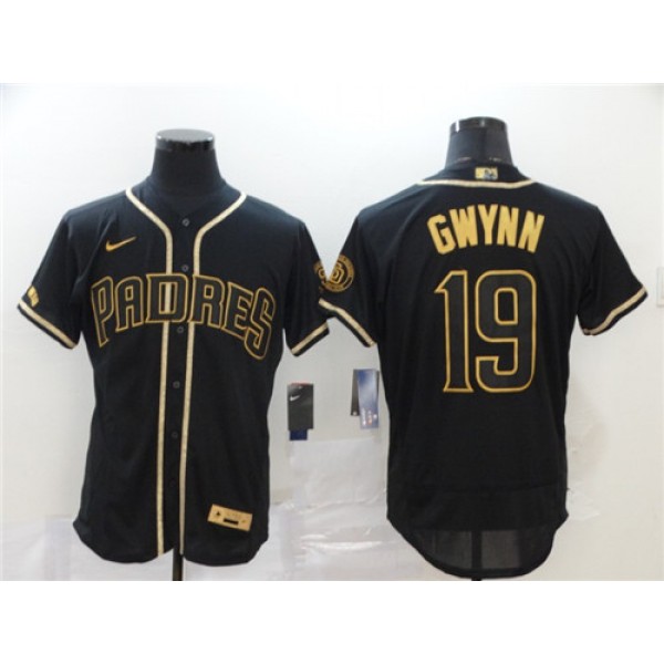 San Diego Padres #19 Tony Gwynn Black Golden Flex Base Stitched Jersey