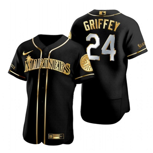 Seattle Mariners #24 Ken Griffey Black Gold Edition Flex Base Stitched Jersey