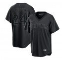 Seattle Mariners #24 Ken Griffey Jr. Black Pitch Black Fashion Replica Stitched Jersey