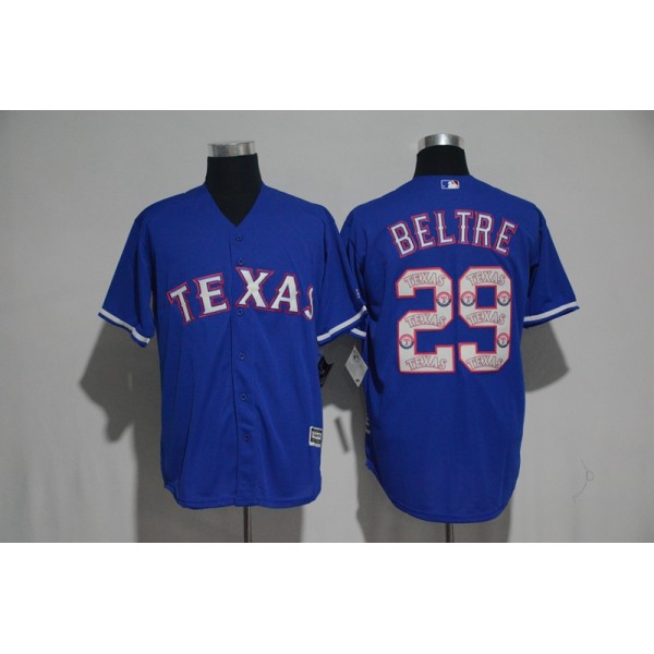 Texas Rangers #29 Adrian Beltre Blue Team Logo Print Cool Base Stitched Jersey