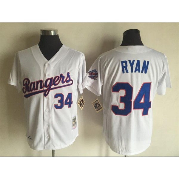 Texas Rangers #34 Nolan Ryan Mitchell And Ness White Throwback Stitched Jersey