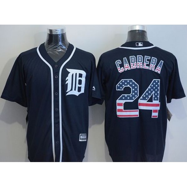 Tigers #24 Miguel Cabrera Navy Blue USA Flag Fashion Stitched Jersey