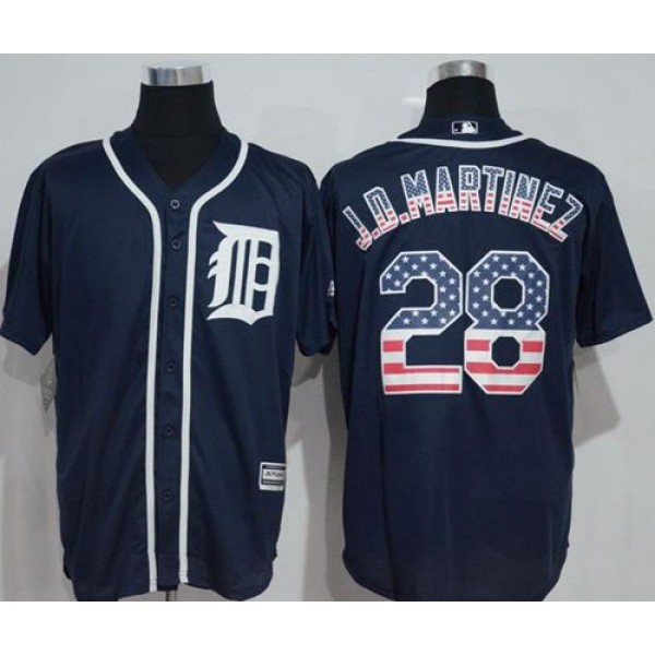 Tigers #28 J. D. Martinez Navy Blue USA Flag Fashion Stitched Jersey