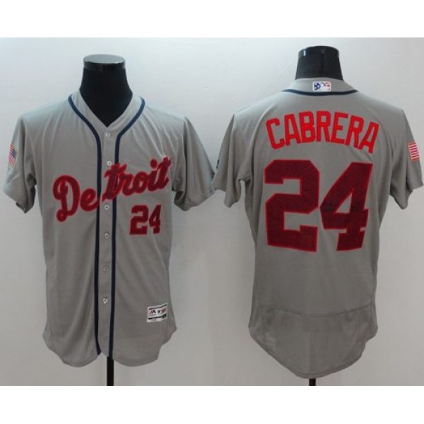 Tigers #24 Miguel Cabrera Grey Fashion Stars Stripes Flexbase Authentic Stitched Jersey