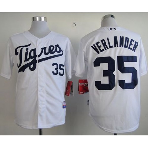 Tigers #35 Justin Verlander White Home "Los Tigres" Stitched Jersey