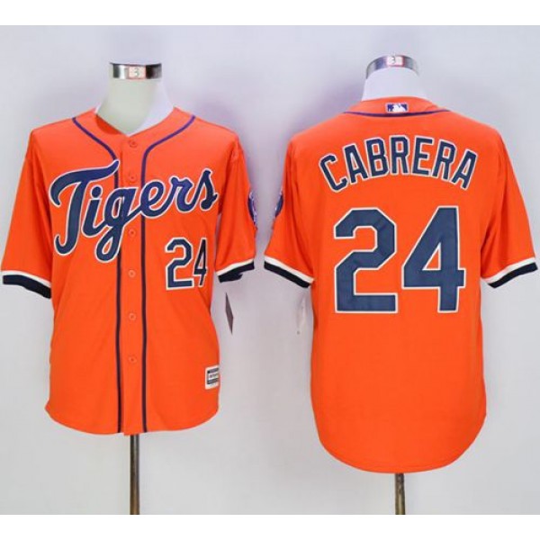 Tigers #24 Miguel Cabrera Orange New Cool Base Stitched Jersey