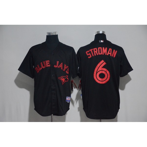 Toronto Blue Jays #6 Marcus Stroman Black Strip Stitched Jersey