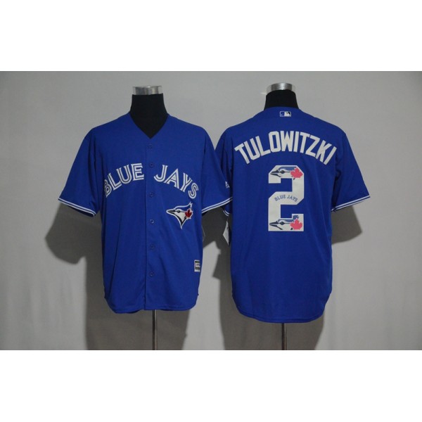 Toronto Blue Jays #2 Troy Tulowitzki Blue Team Logo Print Cool Base Stitched Jersey