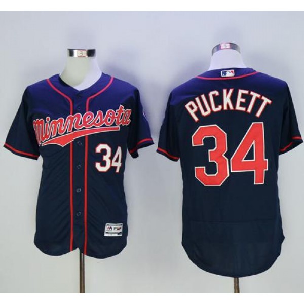 Twins #34 Kirby Puckett Navy Blue Flexbase Authentic Collection Stitched Jersey