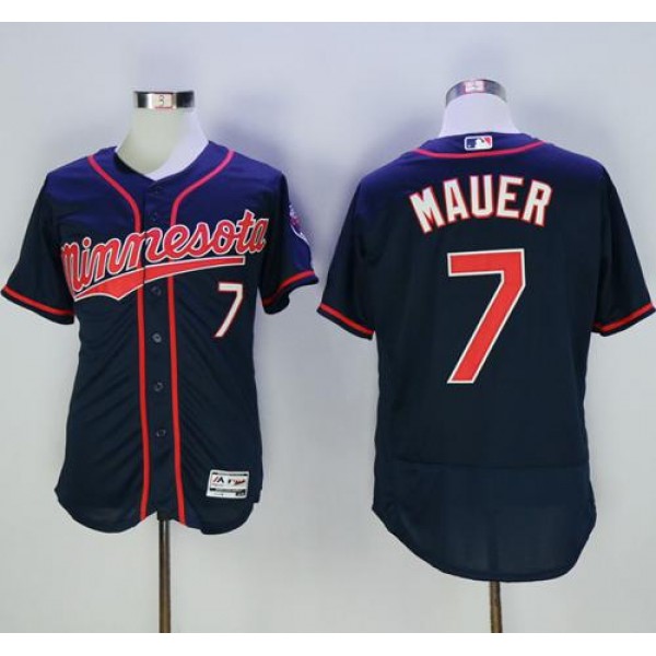 Twins #7 Joe Mauer Navy Blue Flexbase Authentic Collection Stitched Jersey