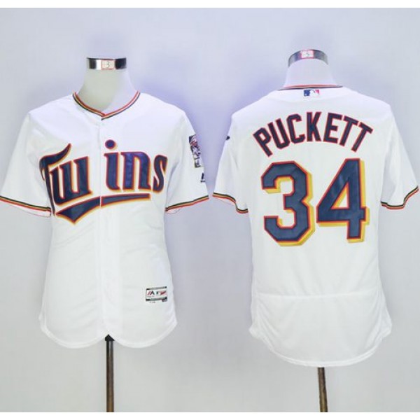 Twins #34 Kirby Puckett White Flexbase Authentic Collection Stitched Jersey