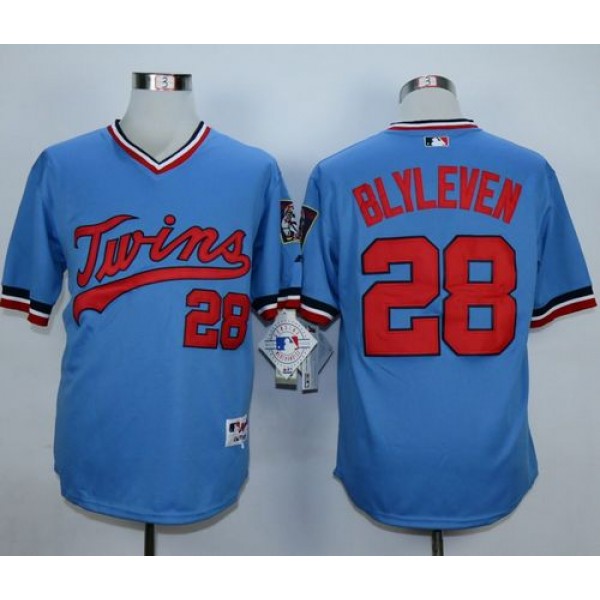 Twins #28 Bert Blyleven Light Blue 1984 Turn Back The Clock Stitched Jersey