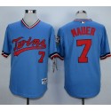 Twins #7 Joe Mauer Light Blue 1984 Turn Back The Clock Stitched Jersey