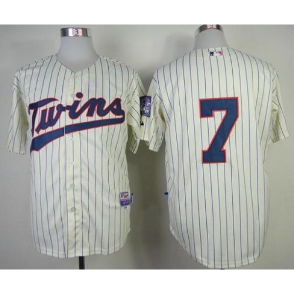 Twins #7 Joe Mauer Stitched Cream Jersey