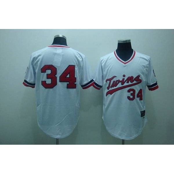 Twins #34 Kirby Puckett Stitched White Cooperstown Throwback Jersey