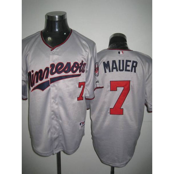 Twins #7 Joe Mauer Stitched Grey Jersey