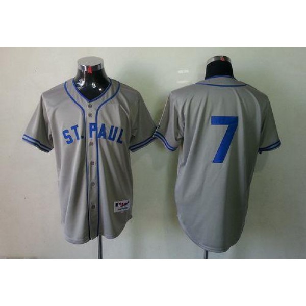 Twins #7 Joe Mauer Grey 1948 St. Paul Saints Turn Back The Clock Stitched Jersey