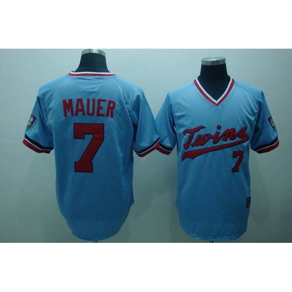 Twins #7 Joe Mauer Light Blue Cooperstown Throwback Stitched Jersey