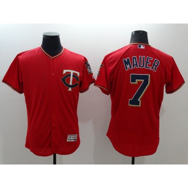 Twins #7 Joe Mauer Red Flexbase Authentic Collection Stitched Jersey