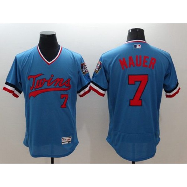 Twins #7 Joe Mauer Light Blue Flexbase Authentic Collection Cooperstown Stitched Jersey