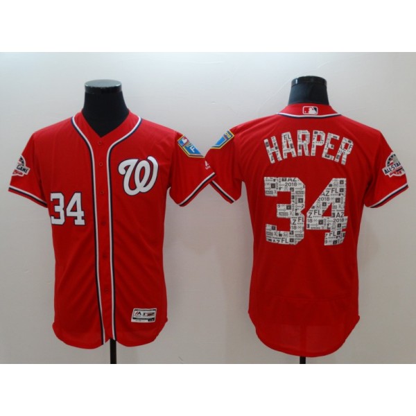 Washington Nationals #34 Bryce Harper Red 2018 Spring Training Flexbase Stitched Jersey