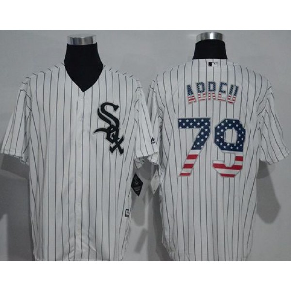 White Sox #79 Jose Abreu White(Black Strip) USA Flag Fashion Stitched Jersey
