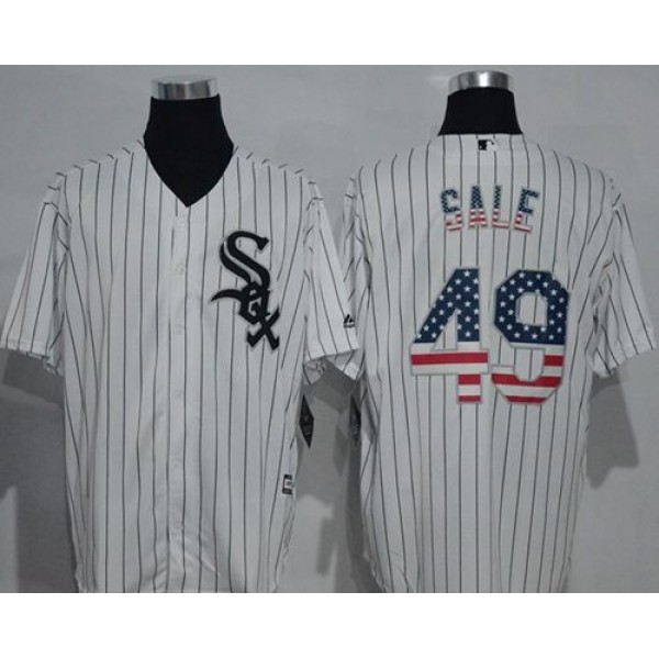 White Sox #49 Chris Sale White(Black Strip) USA Flag Fashion Stitched Jersey