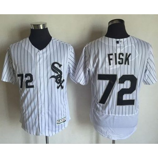 White Sox #72 Carlton Fisk White(Black Strip) Flexbase Authentic Collection Stitched Jersey