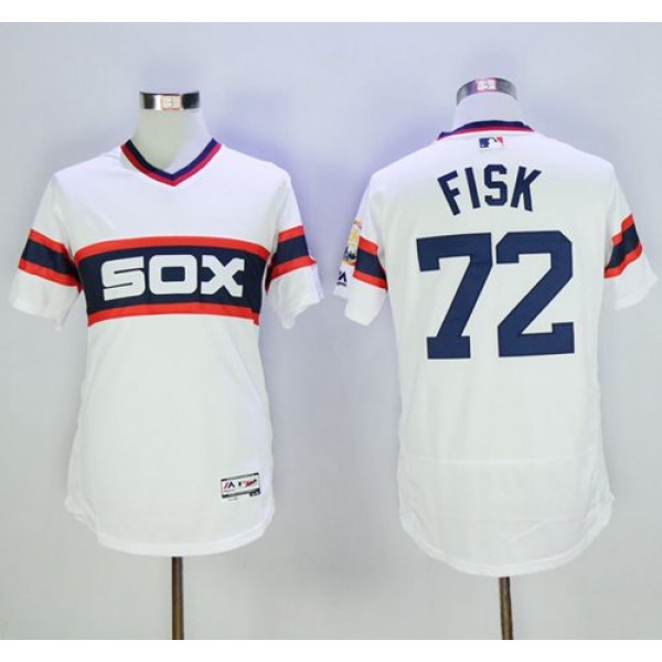White Sox #72 Carlton Fisk White Flexbase Authentic Collection Alternate Home Stitched Jersey