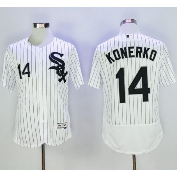 White Sox #14 Paul Konerko White(Black Strip) Flexbase Authentic Collection Stitched Jersey