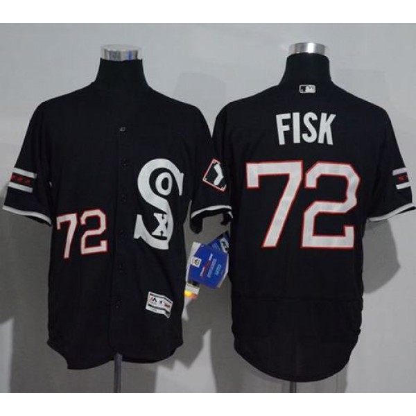 White Sox #72 Carlton Fisk Black New Flexbase Authentic Collection Stitched Jersey